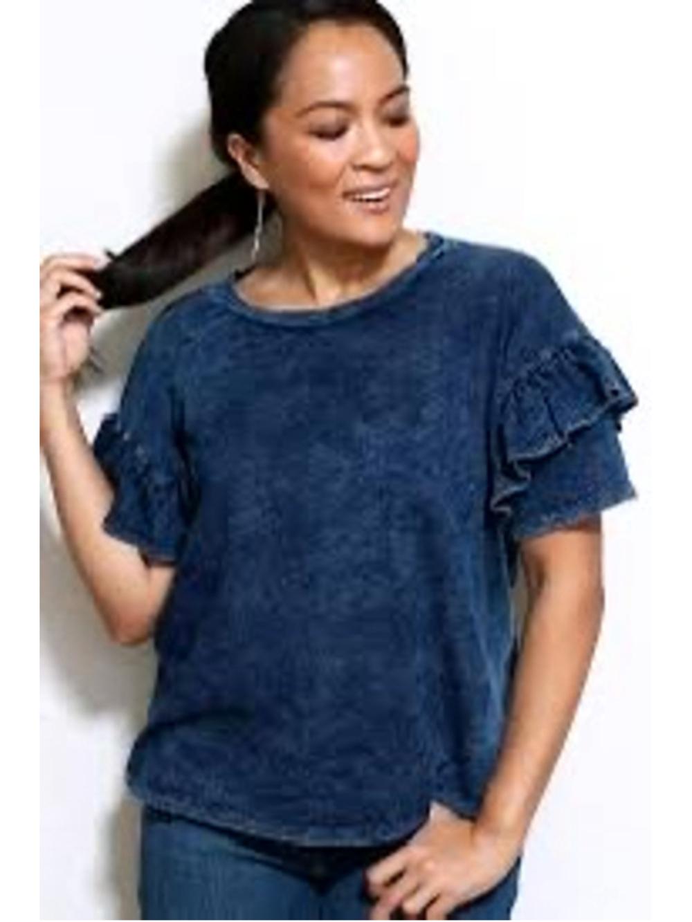 Jane + Delancey Blue Short Sleeve Ruffle Tee Womens Plus 3X Mineral Wash Blue